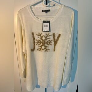 NWT 89th & Madison Ivory Gold JOY Women’s Christmas Holiday Sweater Size 2X